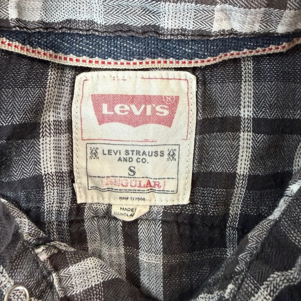 Levi's Plaid Western Pearl Snap Button Shirt Men's Size Small Brown Casual Rodeo